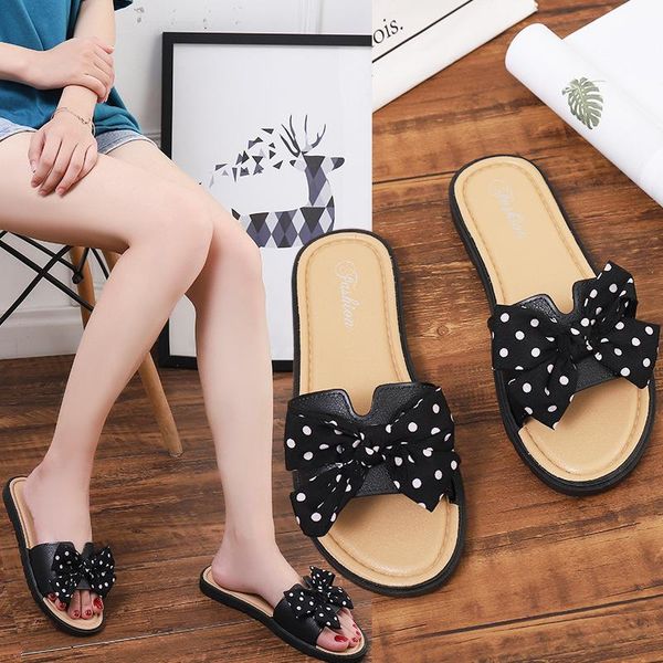 

slippers women summer lightweight hawaii beach slide open toe korean style flip flops female bohemia floral bow sandals, Black