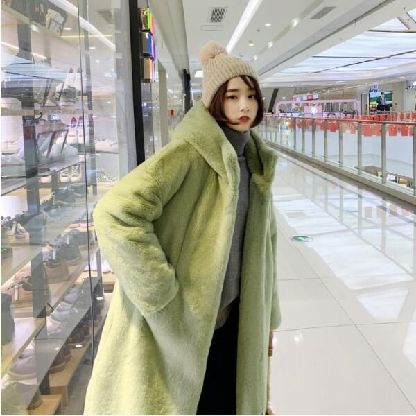 

women's fur & faux autumn winter mink women korean coat clothes plus size streetwear hooded loose thick warm long femal, Black
