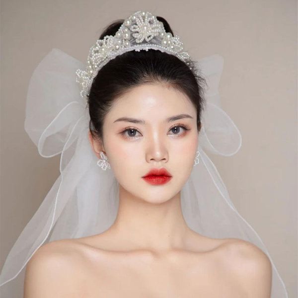 

headpieces 2021 beautiful romantic bride handmade pearl hair hoop headdress integrated accessories exquisite bouffant wedding, Silver