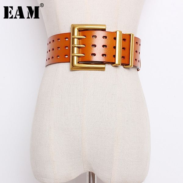 

[eam] 2021 new spring summer long black pu leather loose buckle hollow out belt women fashion tide all-match ji276 210310, Black;brown