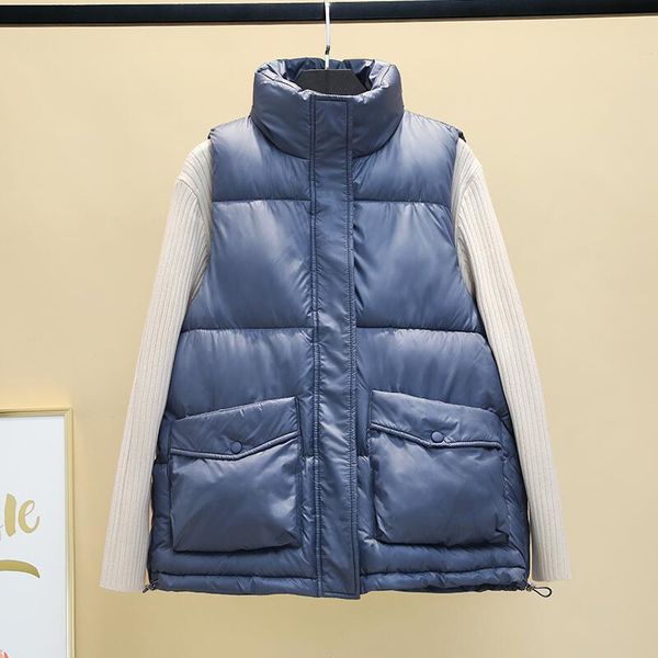 

women's vests autumn waistcoat women 2021 sleeveless vest short slim stand-up collar thick warm winter coat female jacket, Black;white