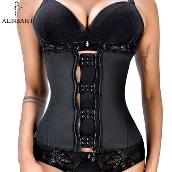 

xxs-6xl women latex rubber waist trainer body shaper hook zipper bustiers cincher slimming shapewear girdle slim belt 211220, Black;white