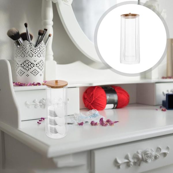 

1pc swab storage case cotton pad wood lid crystal box (transparent) boxes & bins