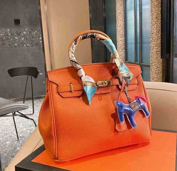 

leather elegant genuine handbags woman herme designer single shoulder bags bride bag litchi grain head layer cowhide crossbody handbag 30cm
