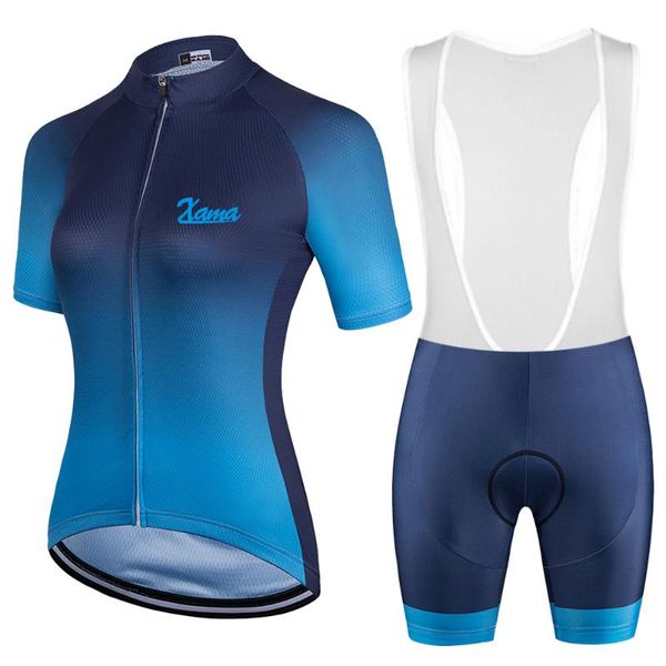 

racing sets 2021xama pro women's black blue cycling jersey conjunto feminino ciclismo maillot mujer gel pink pad bib short pants summer