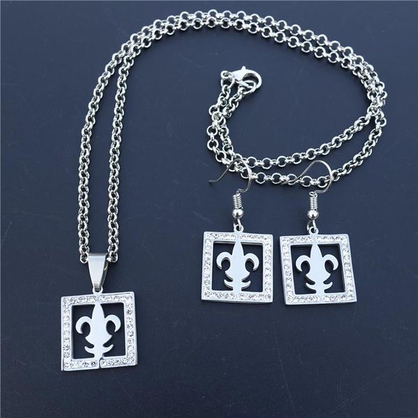 

earrings & necklace alien cross stainless steel jewelry set clay inlaid white rhinestone iris for women girls, Silver