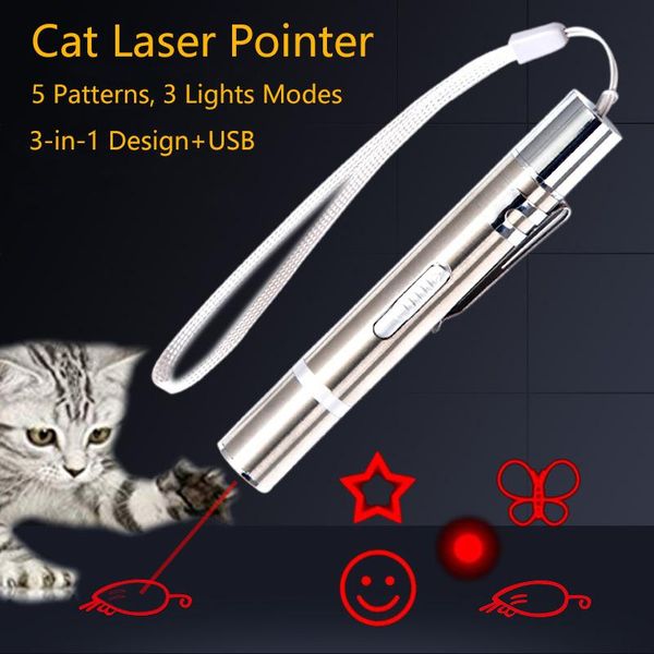 

cat toys pet toy usb rechargeable 3 in 1 funny chaser stick mini red led laser pointer pen supplies