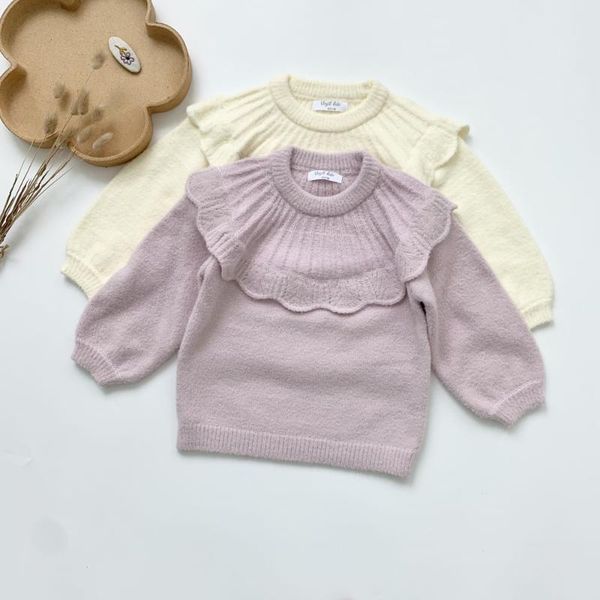 

pullover autumn winter girls mink velvet sweater lantern sleeve knitted ruffle children dt591, Blue