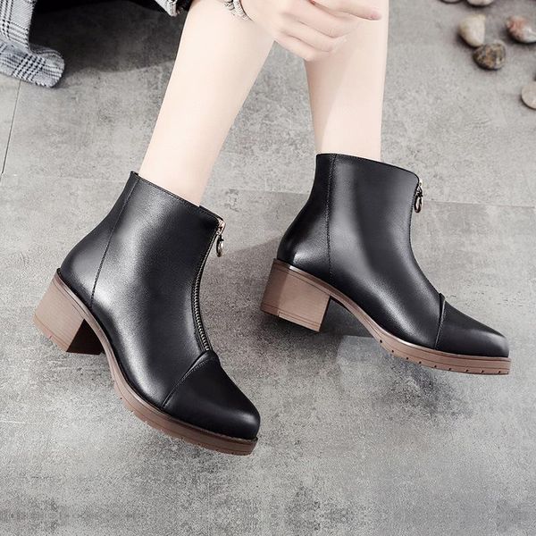 

boots front zipper autumn and winter thick with the british short tube korean version of wild 40-43 yards, Black