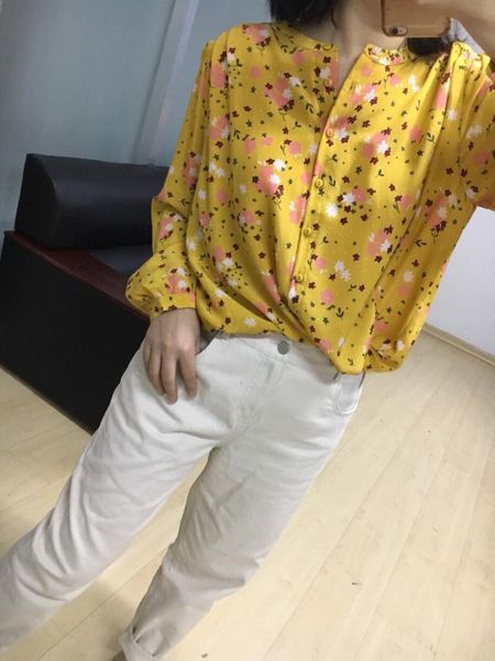 

women's blouses & shirts women shirt 2021 sweet print pleated silk, White