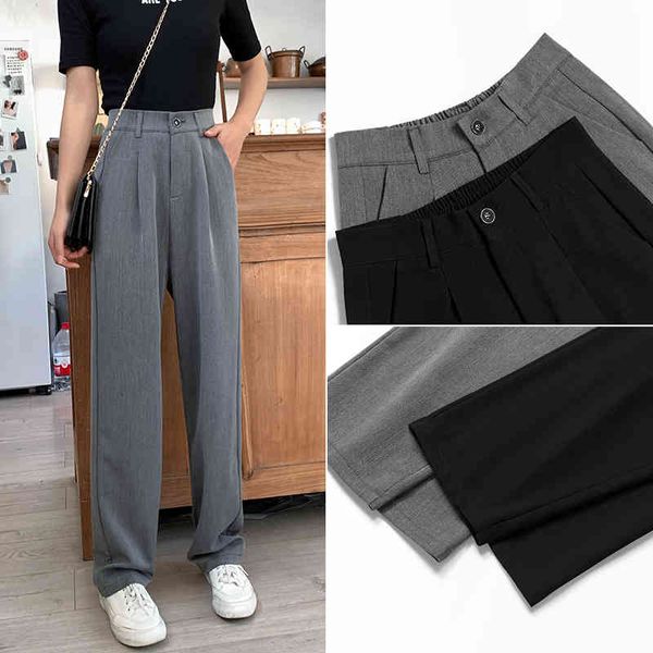 

summer korean ol style pants elegant women's wide-legged high waist casual loose full length chic 210429, Blue