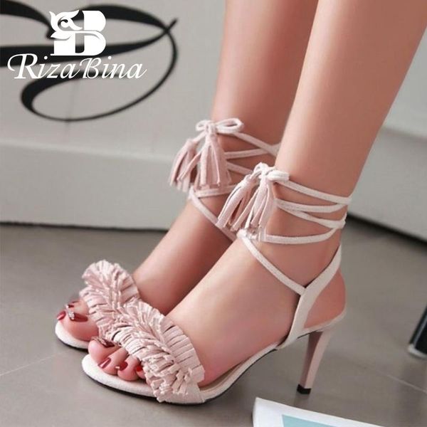 

sandals rizabina 4 colors women shoes fashion thin high heels summer flock beach casual footwear size 33-43, Black