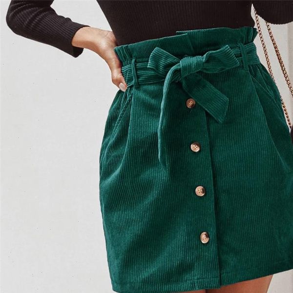 

autumn winter fashion casual sashes women skirt high waist corduroy a line mini skirts with stylish button belt pocket red, Black