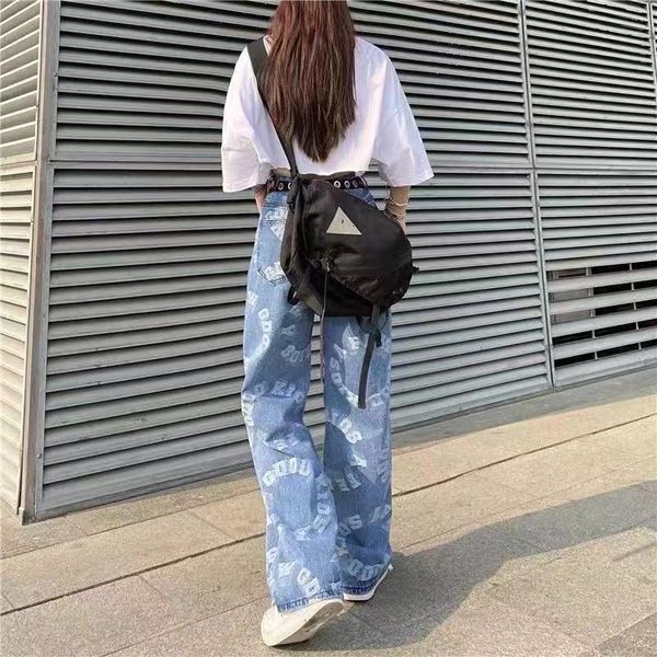 

women's jeans biggorange pants female large size women high waist mom ripped 2021 stright trousers, Blue