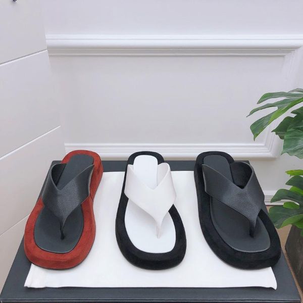 

platform women slippers soft outside shoes summer beach flip flops genuine leather sandals round toe flats, Black