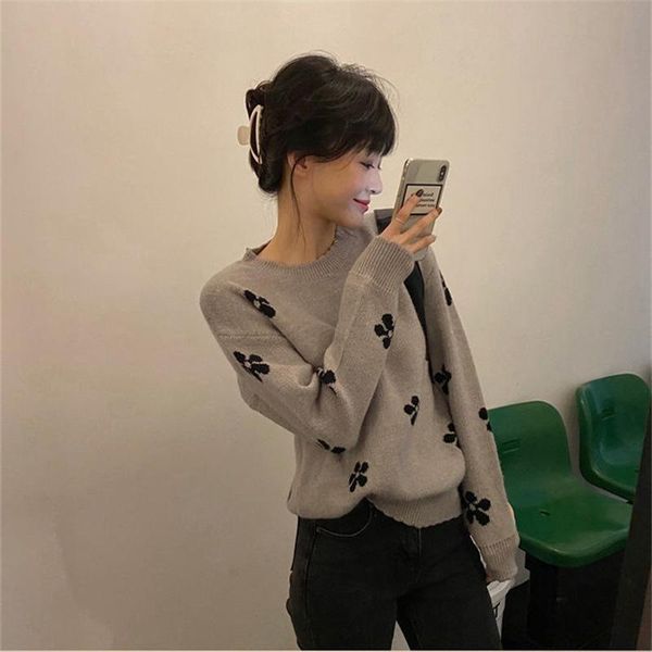 

women's sweaters wllwlp knitted sweater for women autumn winter long sleeve flower pattern loose pullover a830, White;black