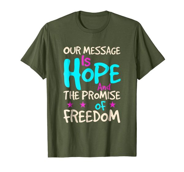 

recovery shirt our message is hope the promise of om, White;black