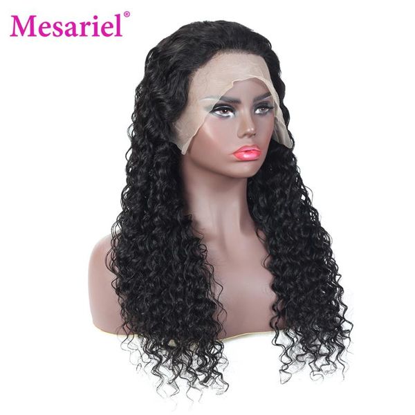 

lace wigs mesariel remy brazilian deep wave front human hair 150% 13x4 frontal transparent preplucked with baby, Black;brown