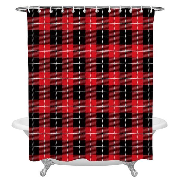 

red black plaid shower curtain polyester fabric waterproof curtains modern bathroom