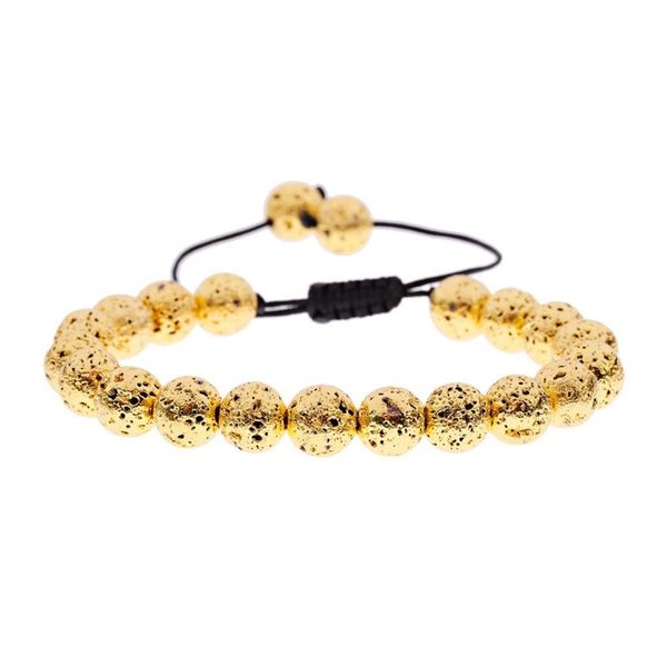 

luxury men's and women's fashion hand-knitted bracelets metal lava stone gold color silver color beaded adjustable bracelet, Black