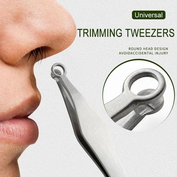 

universal nose hair trimming tweezers round tip eyebrow tweezer perfectly stainless steel nose hair removal tweezers, Silver