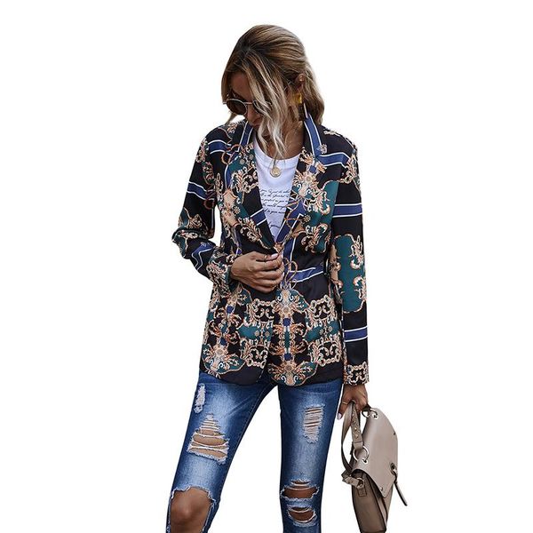 

super fashion retro print slim women's jacket autumn & winter long sleeve jackets women single breasted veste femme, sizes s-xl, Black;brown
