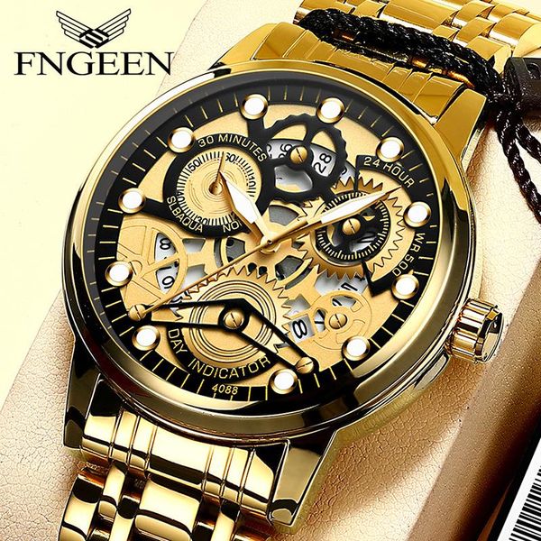 

wristwatches fngeen waterproof business watches for coated glass mirror quartz hollow-carved man's wristwatch luminous, Slivery;brown