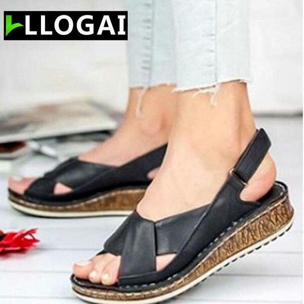 

slippers roman women sandals summer gladiator female shoes woman peep-toe wedge comfort flat sandalias 2021, Black