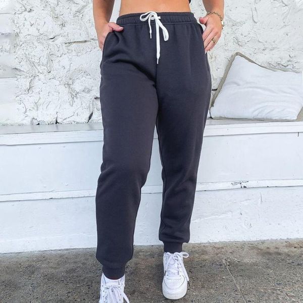 

women's pants & capris mjartoria women sport sweatpants autumn sports fashion solid female drawstring joggers high waist running gym, Black;white