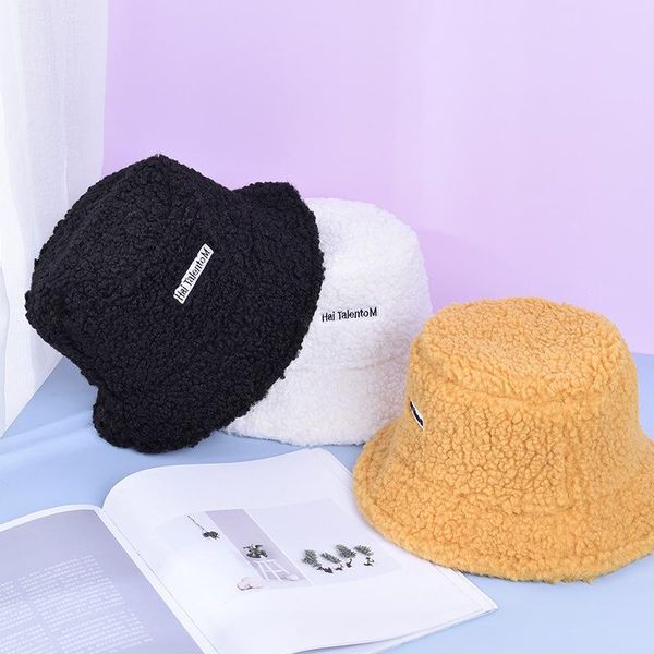 

caps & hats lamb cashmere fisherman hat female autumn and winter ear protection warm plush korean version sweet lovely letter solid, Yellow