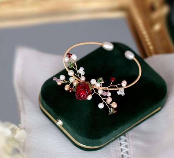 

charm bracelets csxjd 2021 design vintage fashion flower rose pearl bracelet jewelry adjustable, Golden;silver