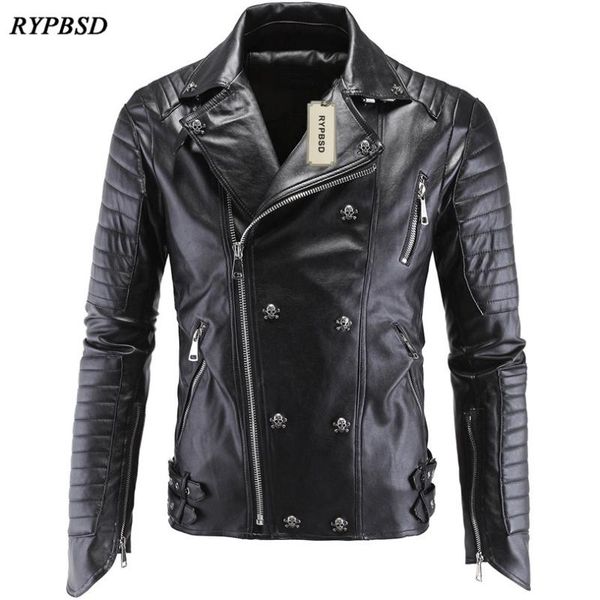 

men's fur & faux leather jacket men black turn-down collar jaqueta de couro masculina pu mens jackets skull punk veste cuir homme