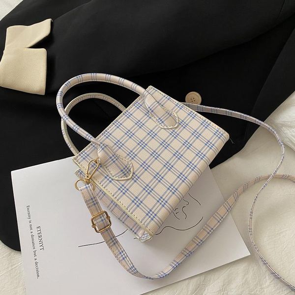 

evening bags ins plaid tote for women 2021 soft pu leather handbag female shoulder ladies small square crossbody handbags purses