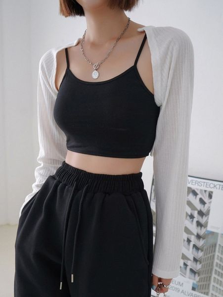 

dazy rib-knit open front without cami n74l#, White