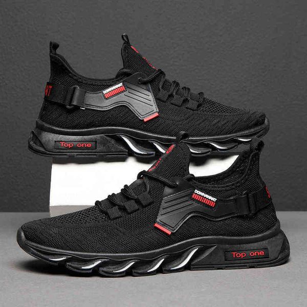 

2021 autumn black low fly woven breathable casual shoes front lace round head injection molding sports men's, Black;white