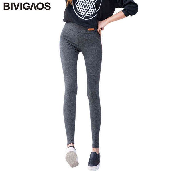 

bivigaos womens casual thicken nine pants leggings waist leather lable elastic cotton leggings pants female women clothing 211117, Black