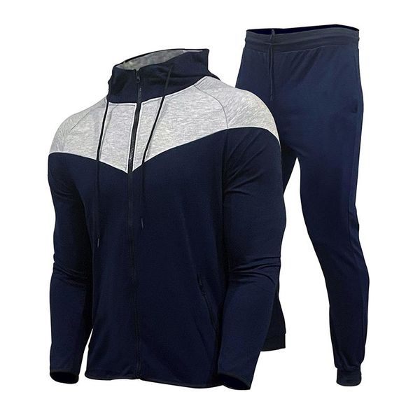 

men's tracksuits 2021 spring fashion thin brand patchwork hooded zipper cardigan + sports pants suit casual jogging fitness 2-piece, Gray