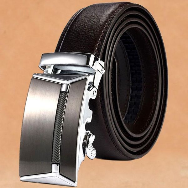 

belts men's silver gold metal automatic buckle genuine leather plus long size waistband strap belt men 140 150 160 170 180cm, Black;brown