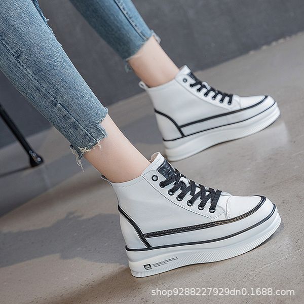 

inner 8 cm high small white boot 2021 bandage round head increased comfortable leisure sportsmanship, Black