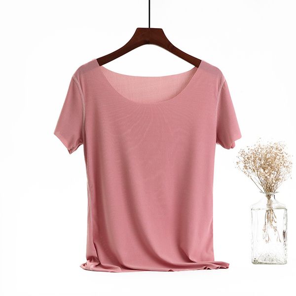 

women's t shirt solid color short sleeve female 2021 korean slim ice silk round neck soft casual bottom coat, White