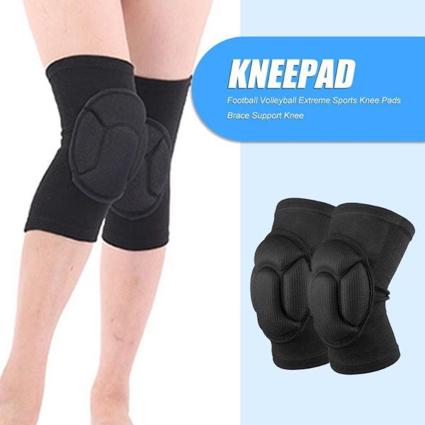 

elbow & knee pads 1 pair sponge volleyball extreme sports pad brace thickened protector kneepads football support, Black;gray