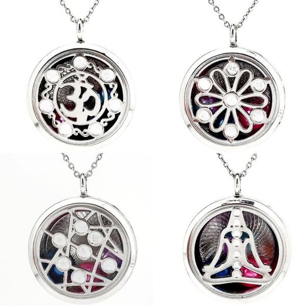 

pendant necklaces more styles yoga om lotus necklace magnetic essential oil diffuser beads locket, Silver