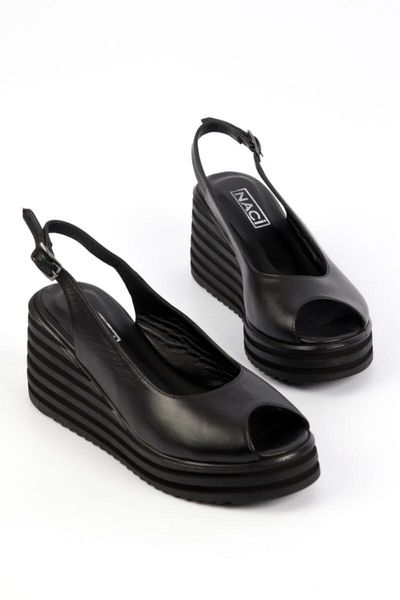 

sandals black 4301 genuine leather women 's wedges shoes