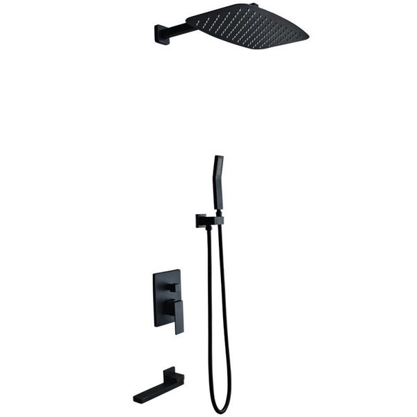 

matte black shower faucet set system ceiling wall mounted rainfall head douche brass rain mixer bathroom sets