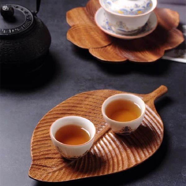 

dishes & plates creative retro walnut tray original handmade leaf home snack fruit japanese wooden tea