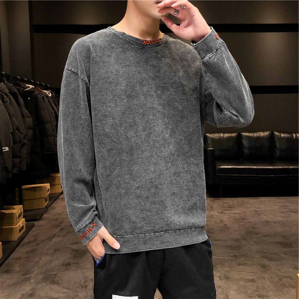 

sweater winter autumn long sve t-shirt fashion round ne loose and warm ide men's wear, Black