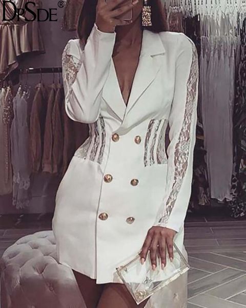 

casual dresses dpsde bandage office lady dress turn down collar full sleeves vocation button autumn lace 2021 women bodycon, Black;gray