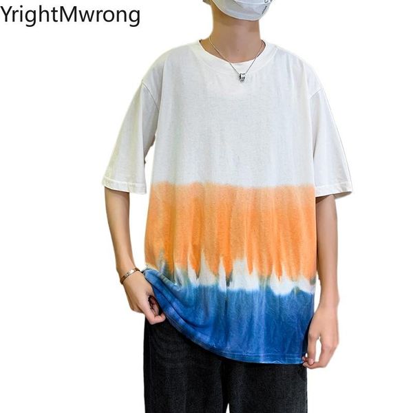 

tie dye print graphic fashion contrast t-shirt summer plus size japanese streetwear casual t shirt short sleeve tee men 2021 men's t-sh, White;black