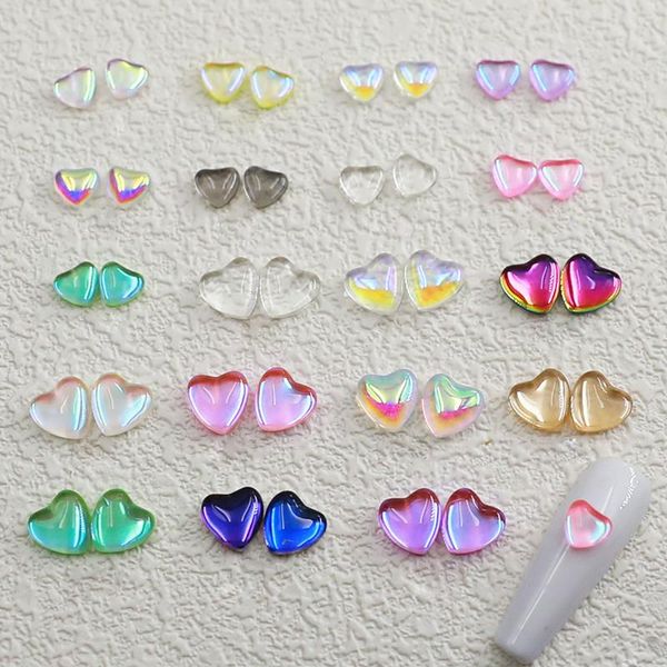 

nail art decorations 6mm mocha glossy heart rhinestone flat back candy color transparent crystal 3d fingernail diy decoration accessories, Silver;gold