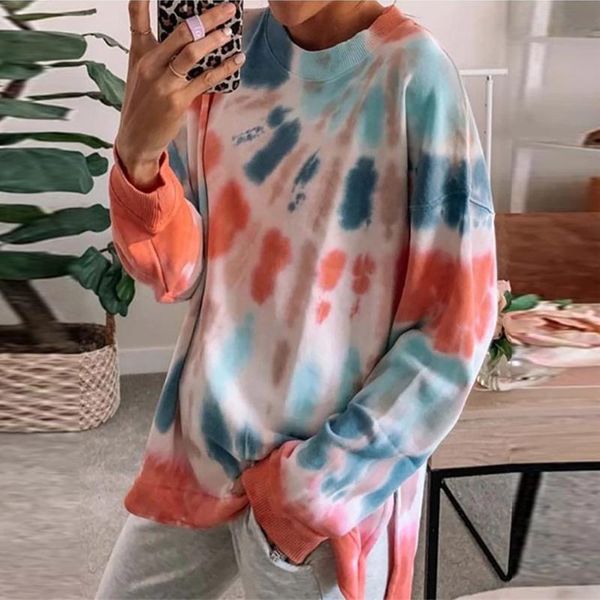 

women's hoodies & sweatshirts tie dye oversized long sleeve crewneck loose autumn winter clothes girls pullover moletom, Black